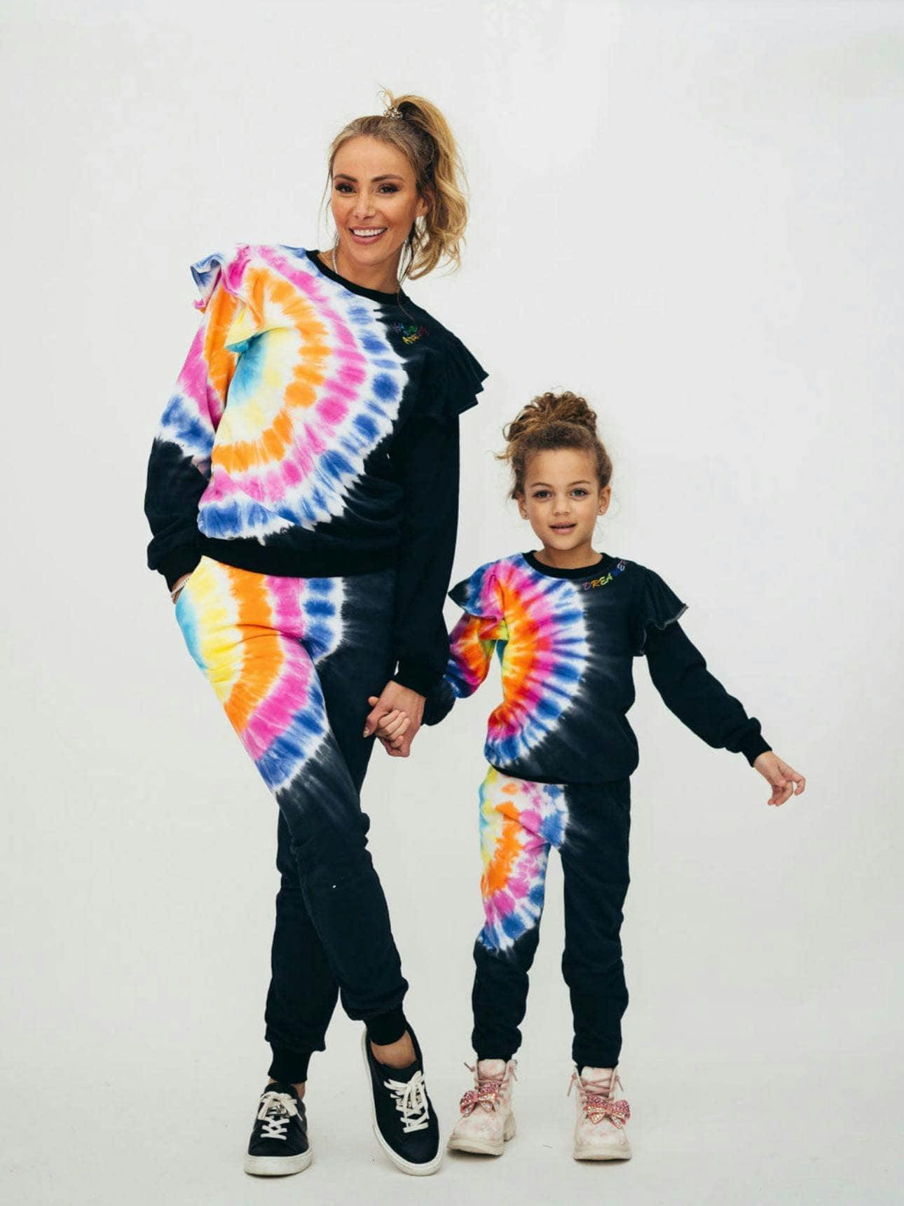 Rainbow Tie-Dye Ruffle Sweatshirt And Pant Set