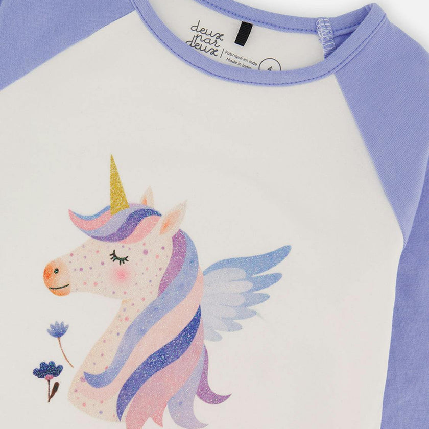 Raglan Organic Cotton T-Shirt Violet And Off-White