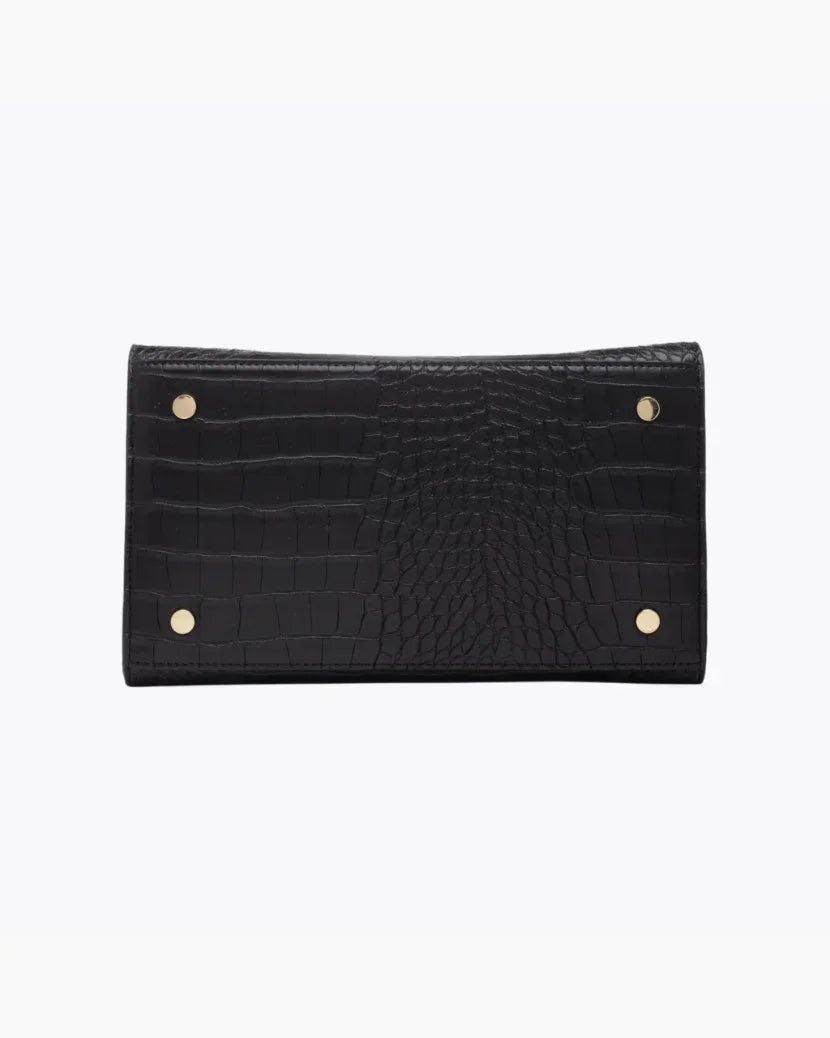Medium Stylish, Chic Insulated Lunchbox, Black Croc