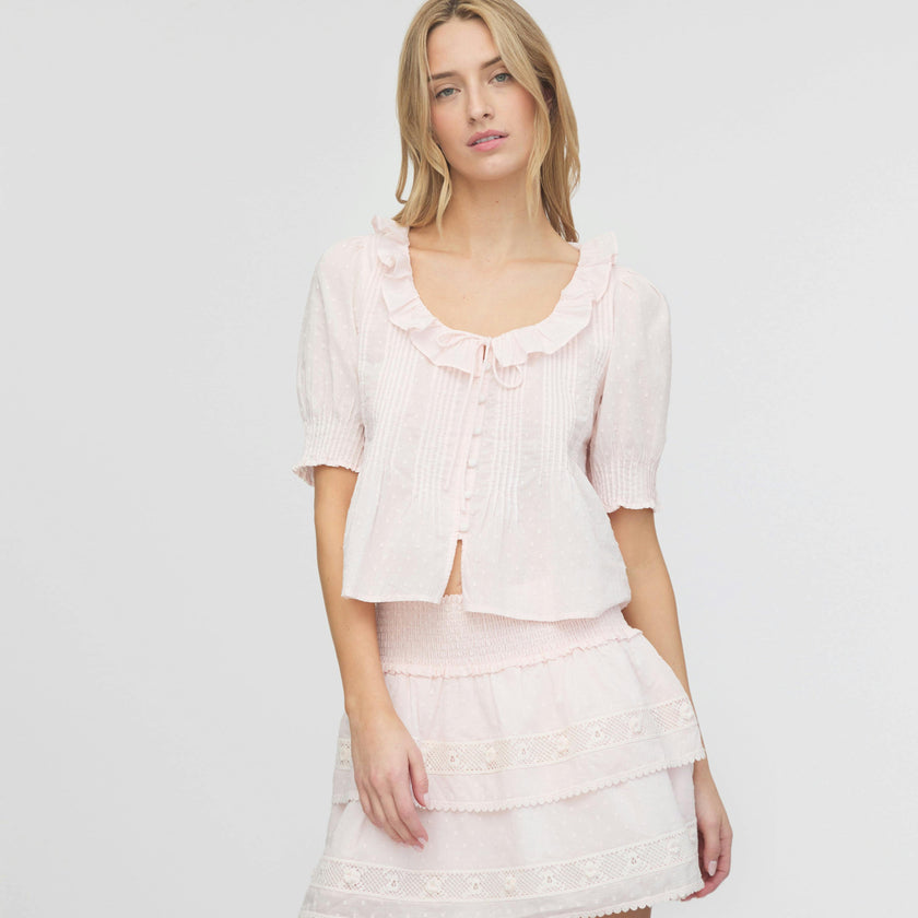 The Meena Skirt - Powder Pink Swiss Dot