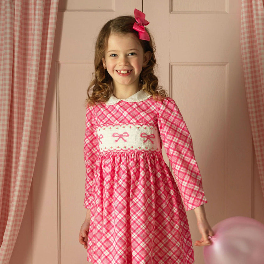 Bow Smocked Check Dress