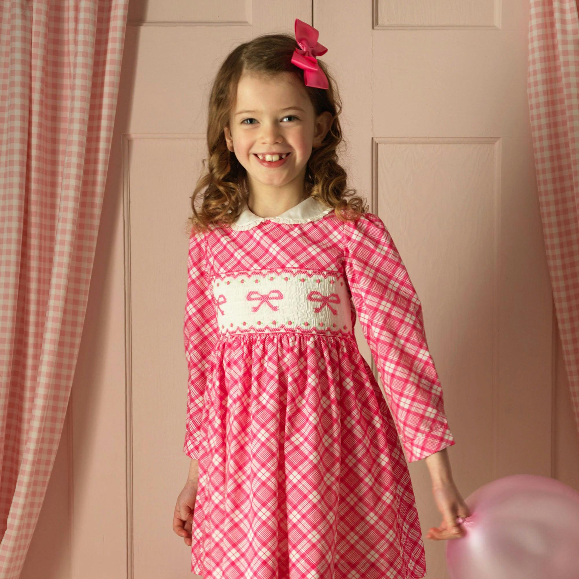 Bow Smocked Check Dress