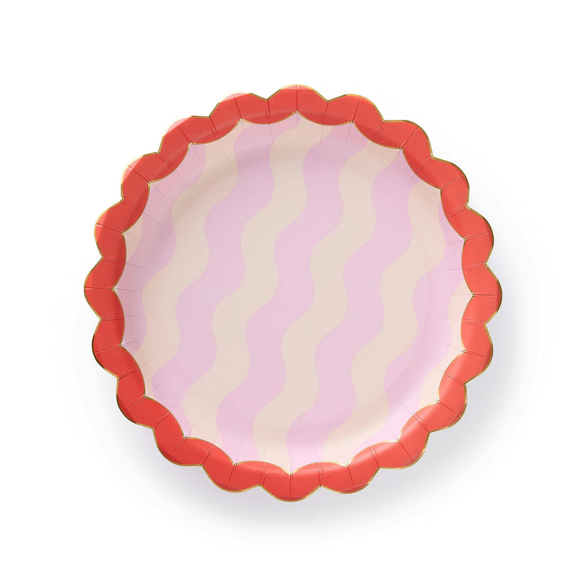 Packed Party Wavy Wishes 10ct Paper Dinner Plates | Gold Foil Scalloped Edge Birthday Party Plates |10 Inch Red and Purple Plates