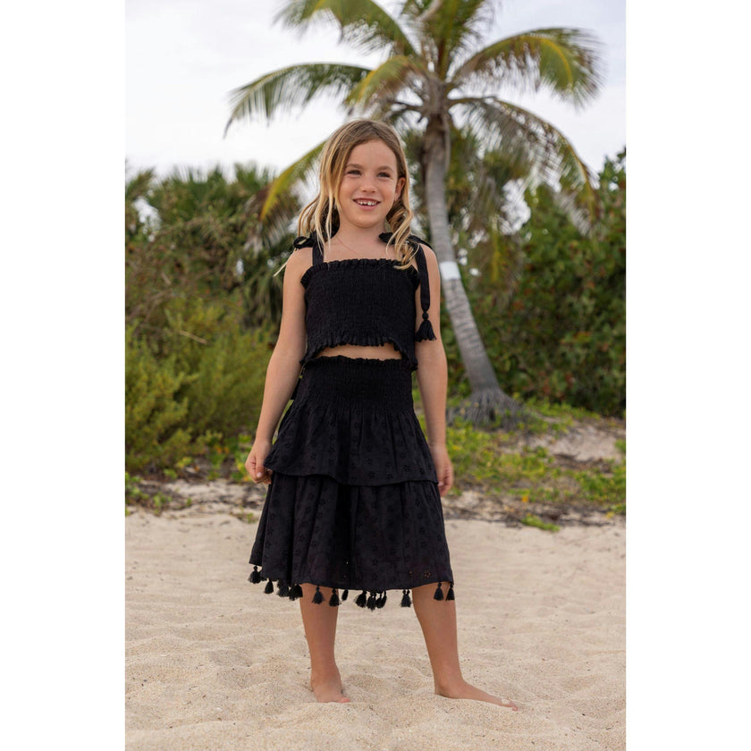 Noelle Girls Top and Skirt Set Black Eyelet, Black Eyelet