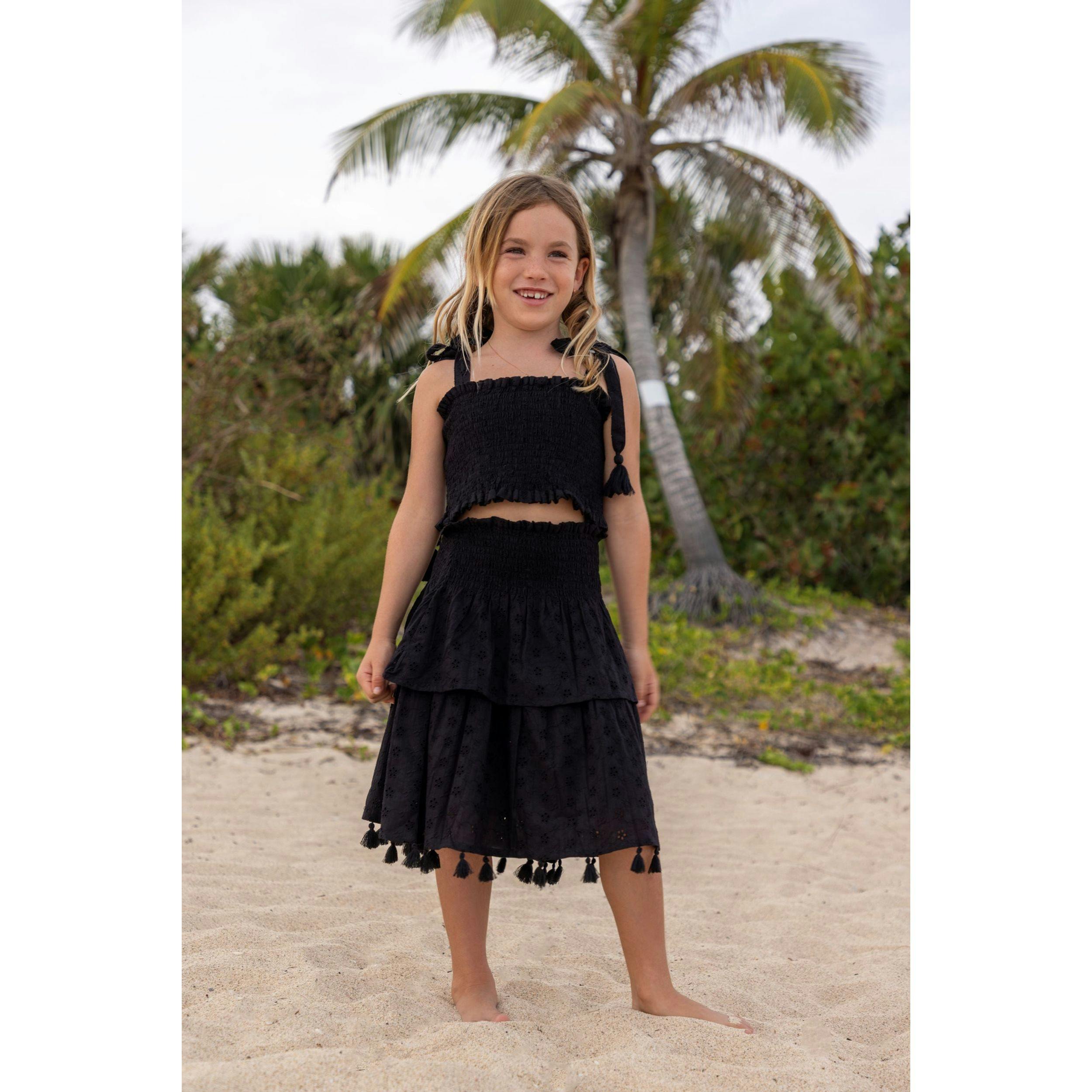 Noelle Girls Top and Skirt Set Black Eyelet, Black Eyelet