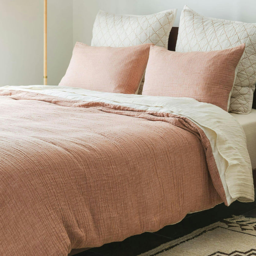 Rust Crinkled Linen Duvet Cover, Brown