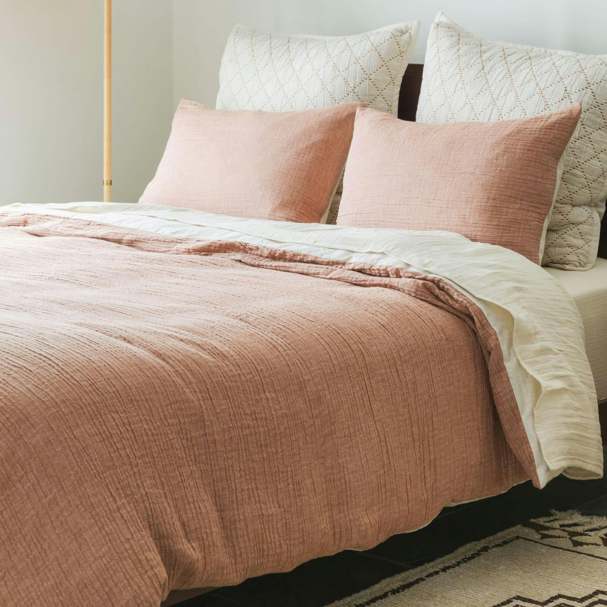Rust Crinkled Linen Duvet Cover, Brown