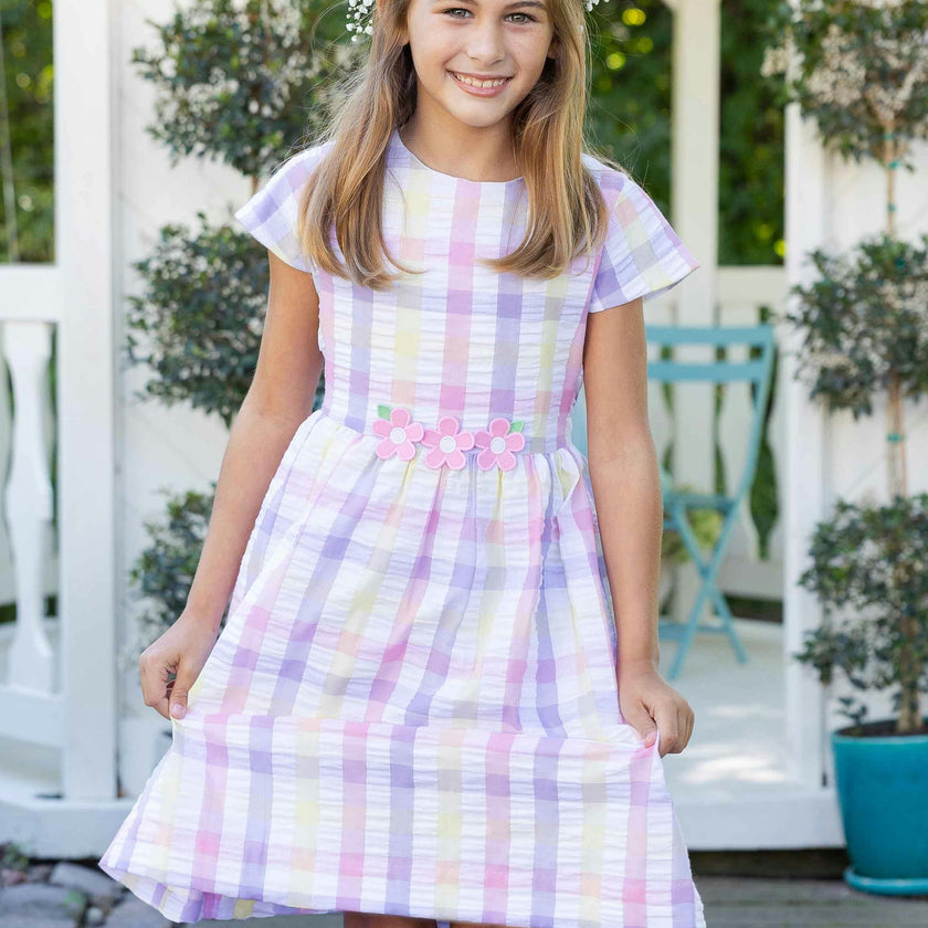 Pastel Plaid Dress With Flowers