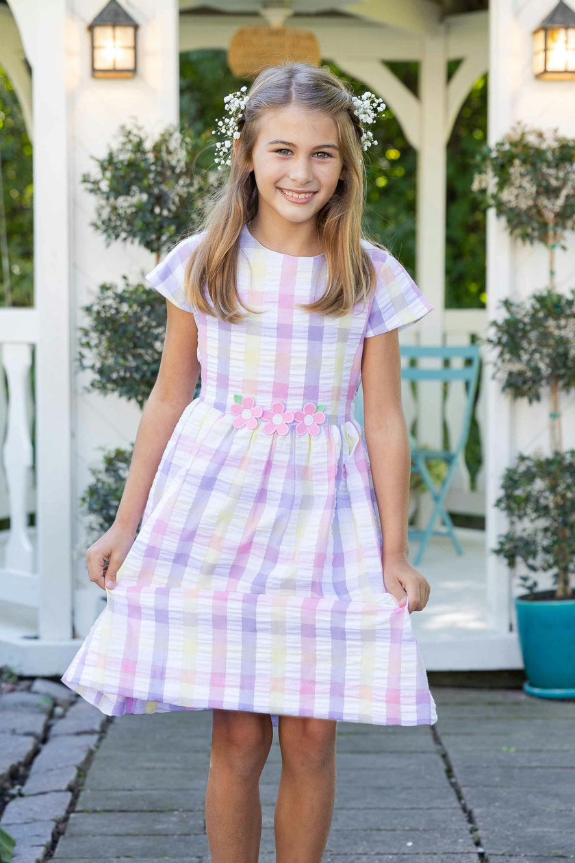 Pastel Plaid Dress With Flowers