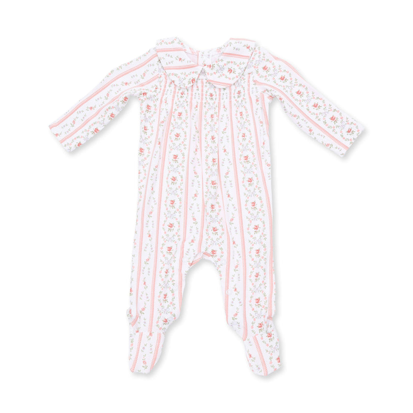 Marnie Rosebud Stripe - Smocked Peter Pan Snap Footie