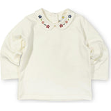Knit Long Sleeve Blouse With Embroidered Flowers