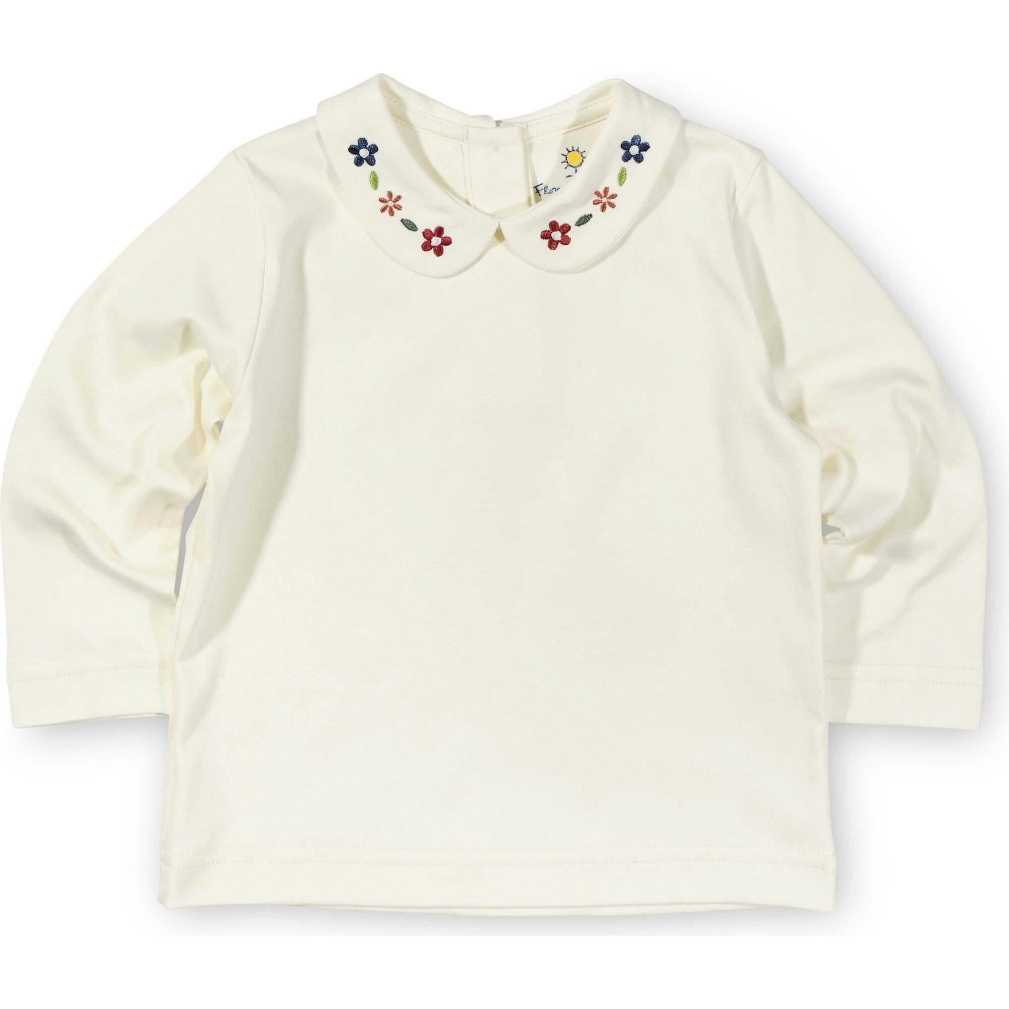 Knit Long Sleeve Blouse With Embroidered Flowers