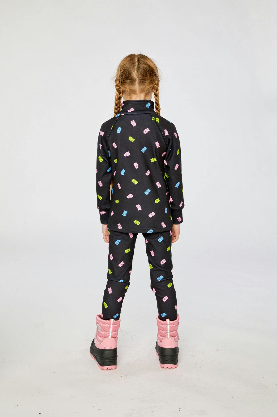 Two Piece Thermal Underwear Black Printed Gummy Bears