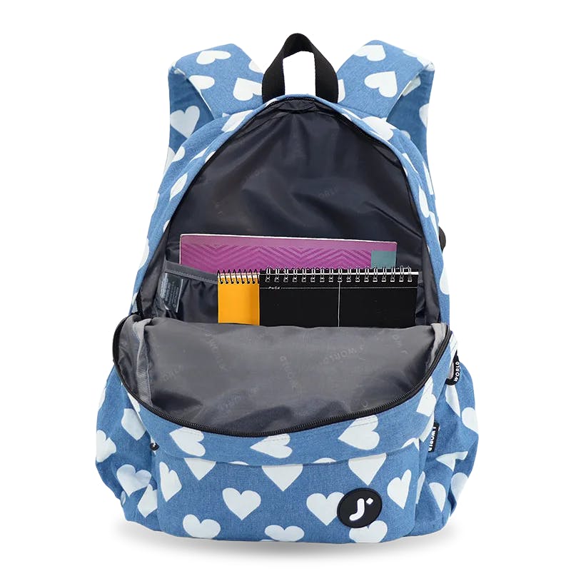 Oz Daypack Backpack with Doodle Large Pencil Case in Denim Heart