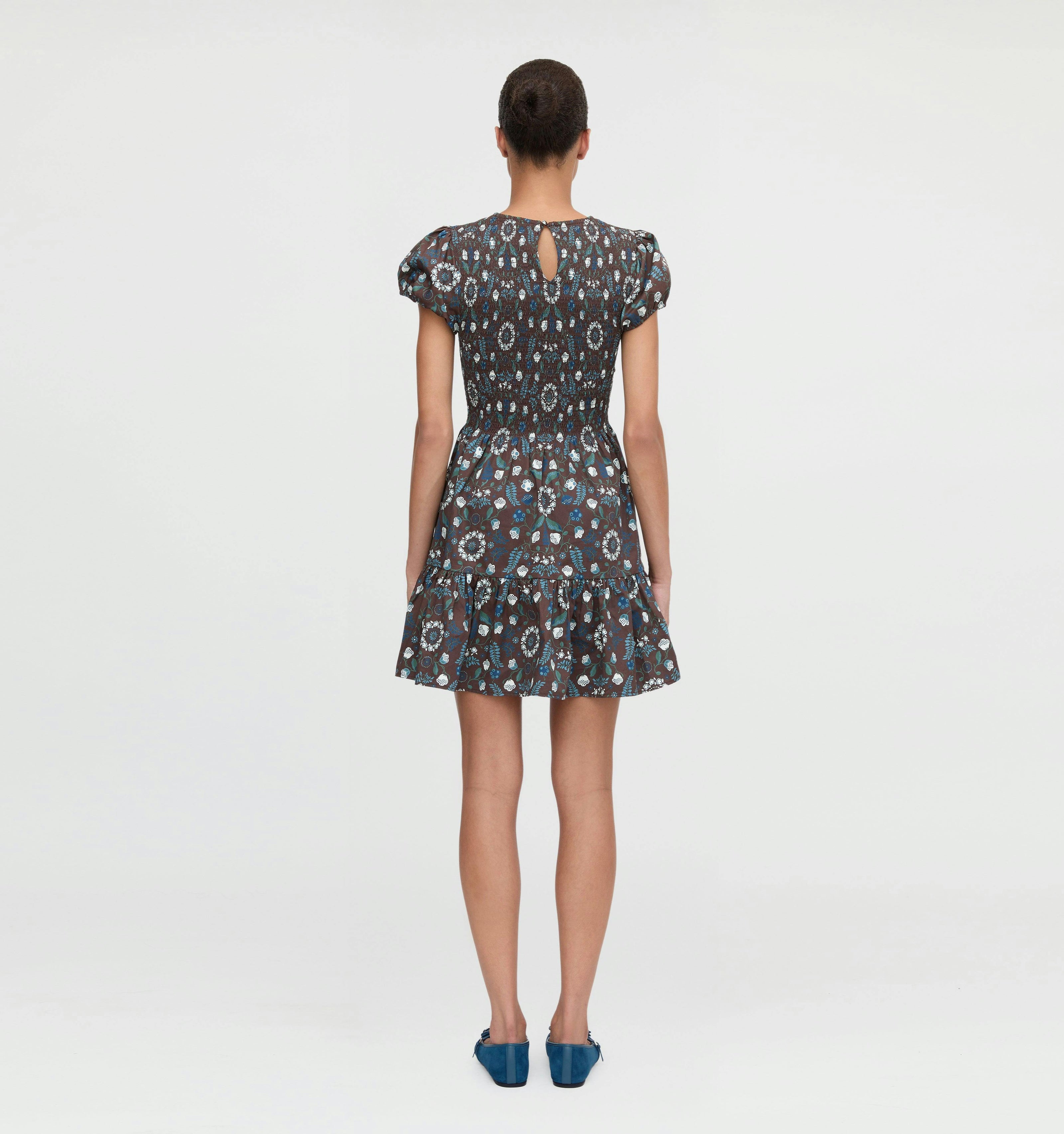 The Gia Mini Nap Dress - Chocolate Swedish Floral
