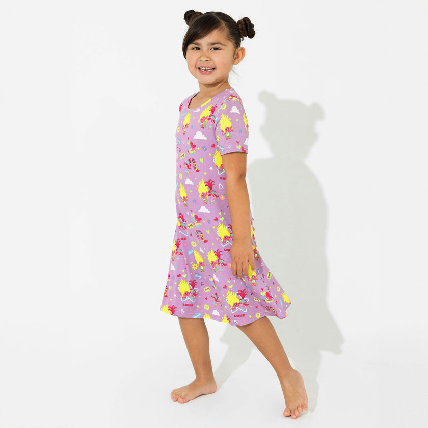 Trolls Harmony Valentine's Bamboo Girls' Short Sleeve Dress