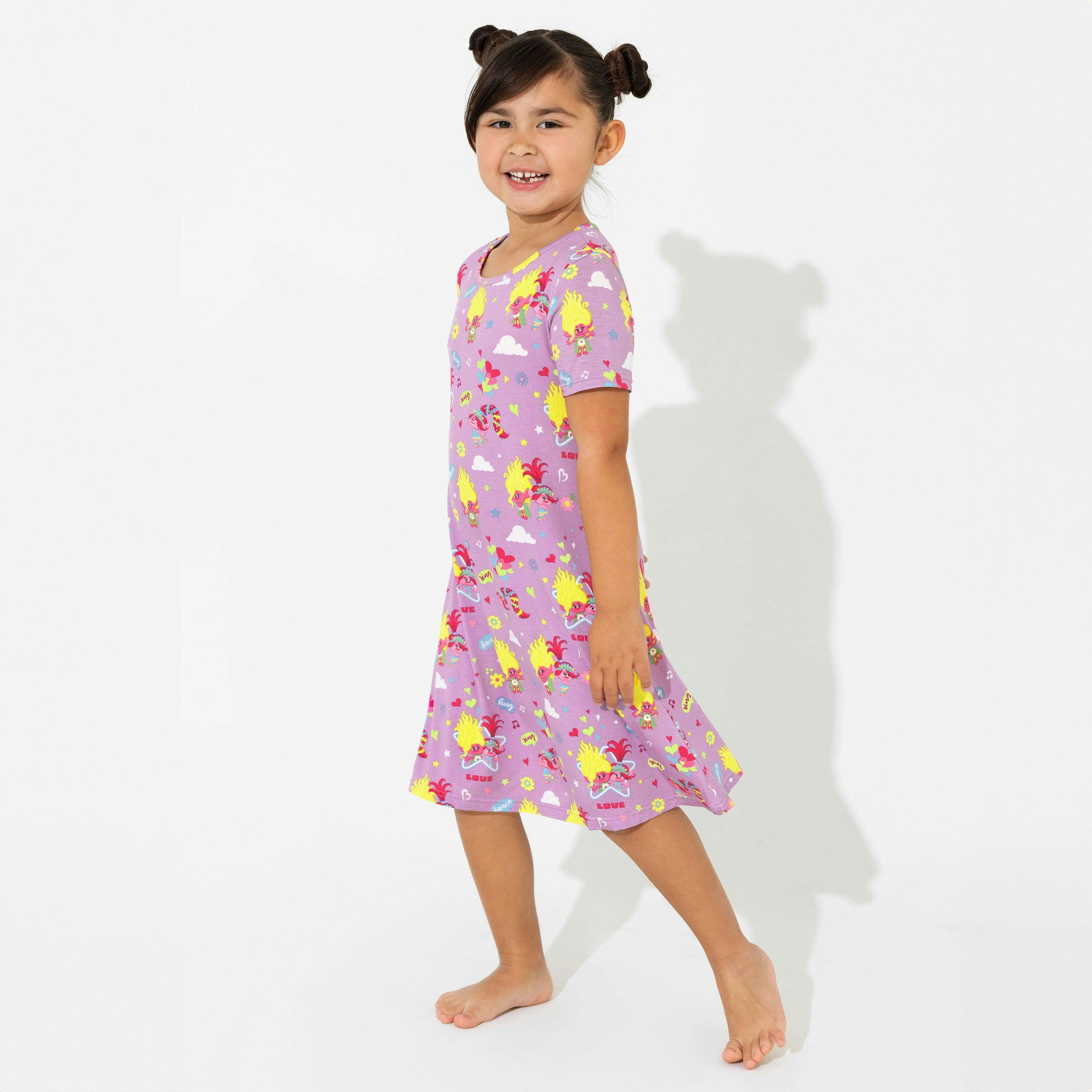 Trolls Valentine's Day Bamboo Girls' Short Sleeve Dress