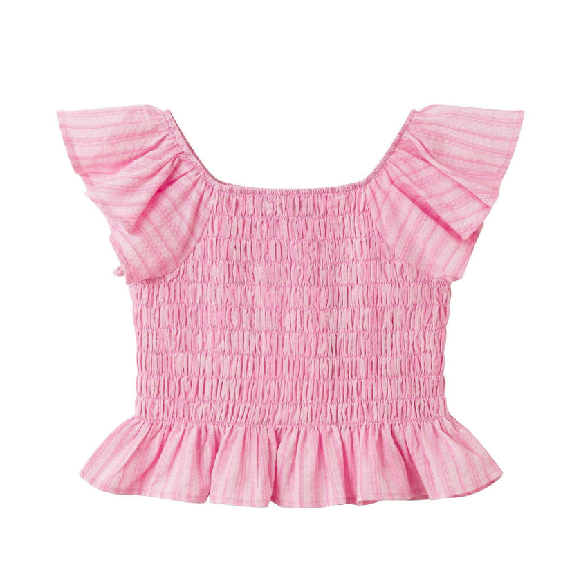 Tween Girl Smocked Top & Skirt Set | Pink Stripe