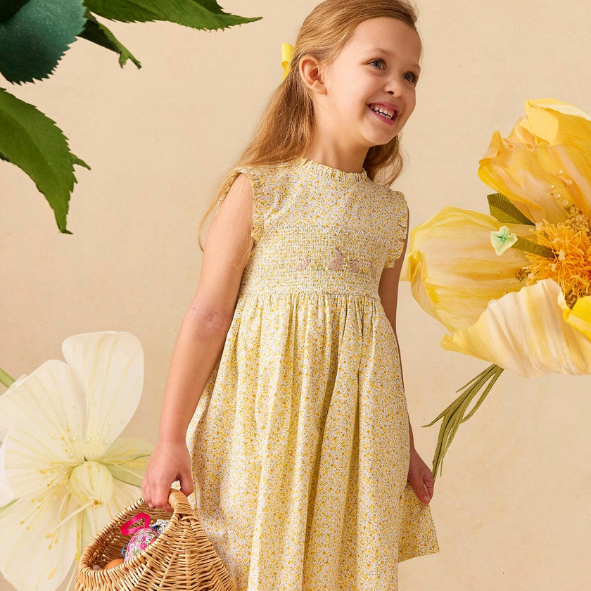 Bunny Smocked Dress in Yellow