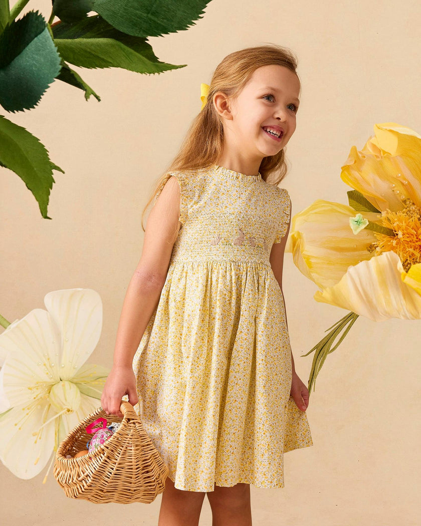 Bunny Smocked Dress in Yellow