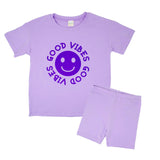 Happy Face "GOOD VIBES" Message T-Shirt and Short Set Kids