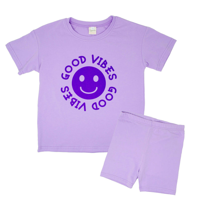 Happy Face "GOOD VIBES" Message T-Shirt and Short Set Kids