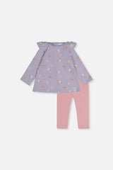 Organic Cotton Tunic And Legging Set Purple Hedgehog Print
