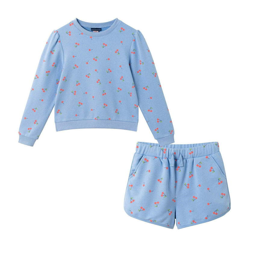 Tween Girls Crewneck Sweatshirt & Short Set | Cherry Print