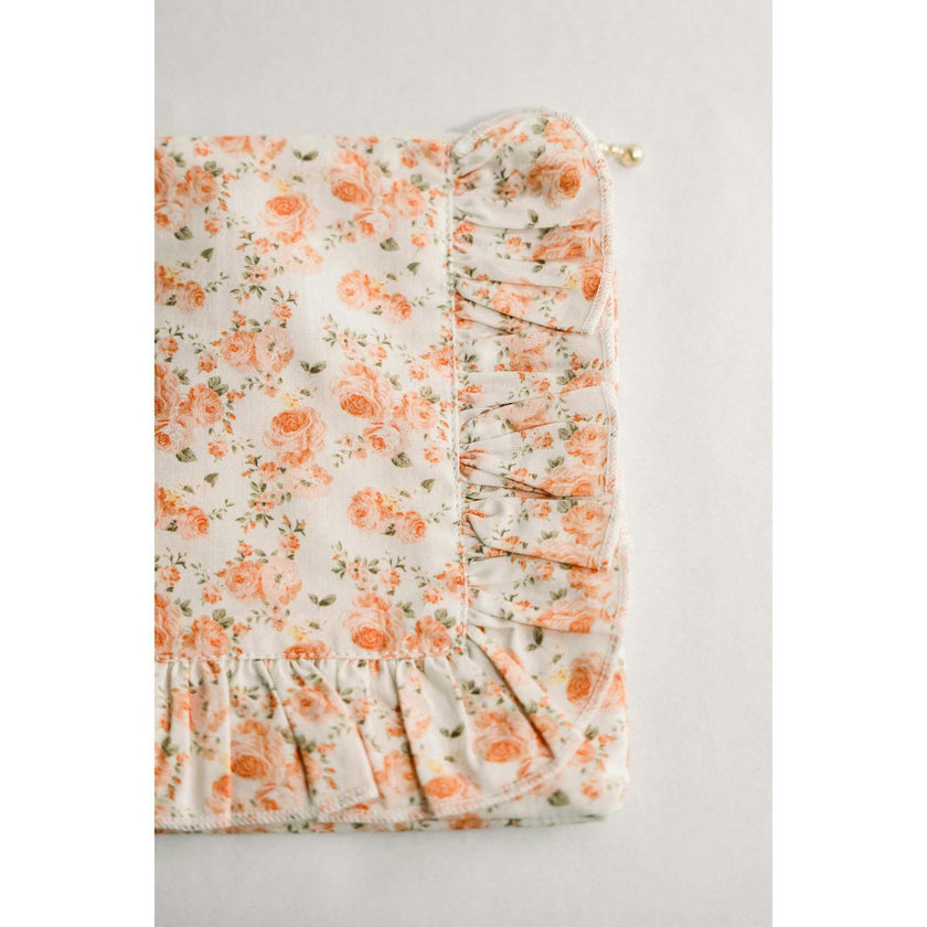 Coral Petal Blooms Timeless Floral Ruffle Zipper Pouch