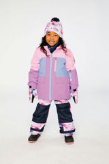 Two Piece Play Snowsuit Pink And Purple Colorblock With Watercolor Floral Print Pants