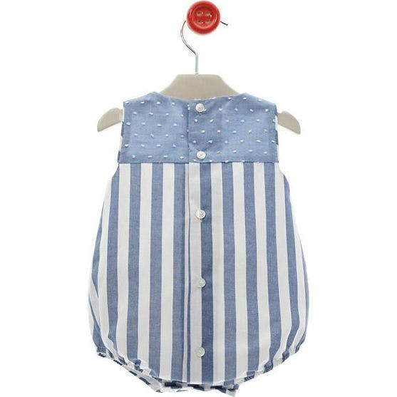 Blue and White Nautical Stripe Bubble Romper, Blue