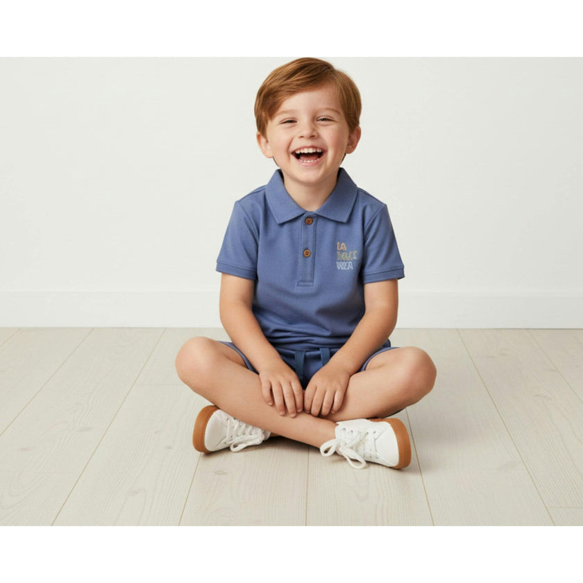 Organic Polo Shirt & Shorts Set - Slate
