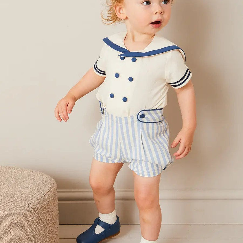 Regency Stripe Mariner Collar Two Piece Set With Bloomers in Blue (6mths-4yrs)