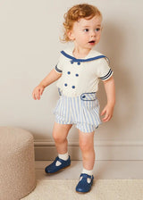 Regency Stripe Mariner Collar Two Piece Set With Bloomers in Blue (6mths-4yrs)