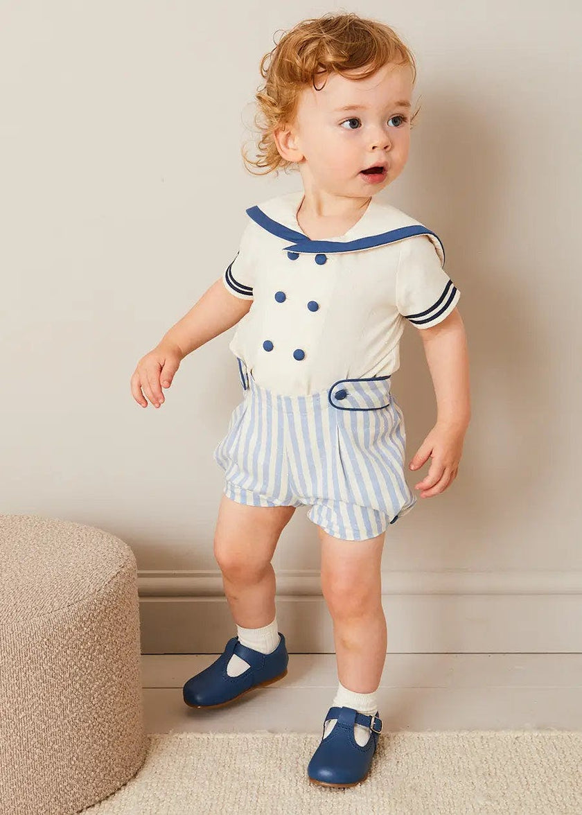 Regency Stripe Mariner Collar Two Piece Set With Bloomers in Blue (6mths-4yrs)