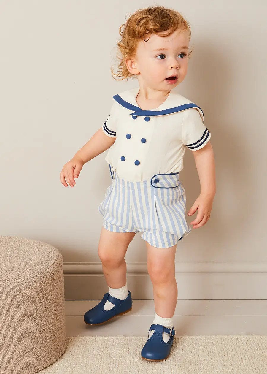 Regency Stripe Mariner Collar Two Piece Set With Bloomers in Blue (6mths-4yrs)