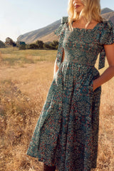 Rayna Dress in Teal Ribboned Garden
