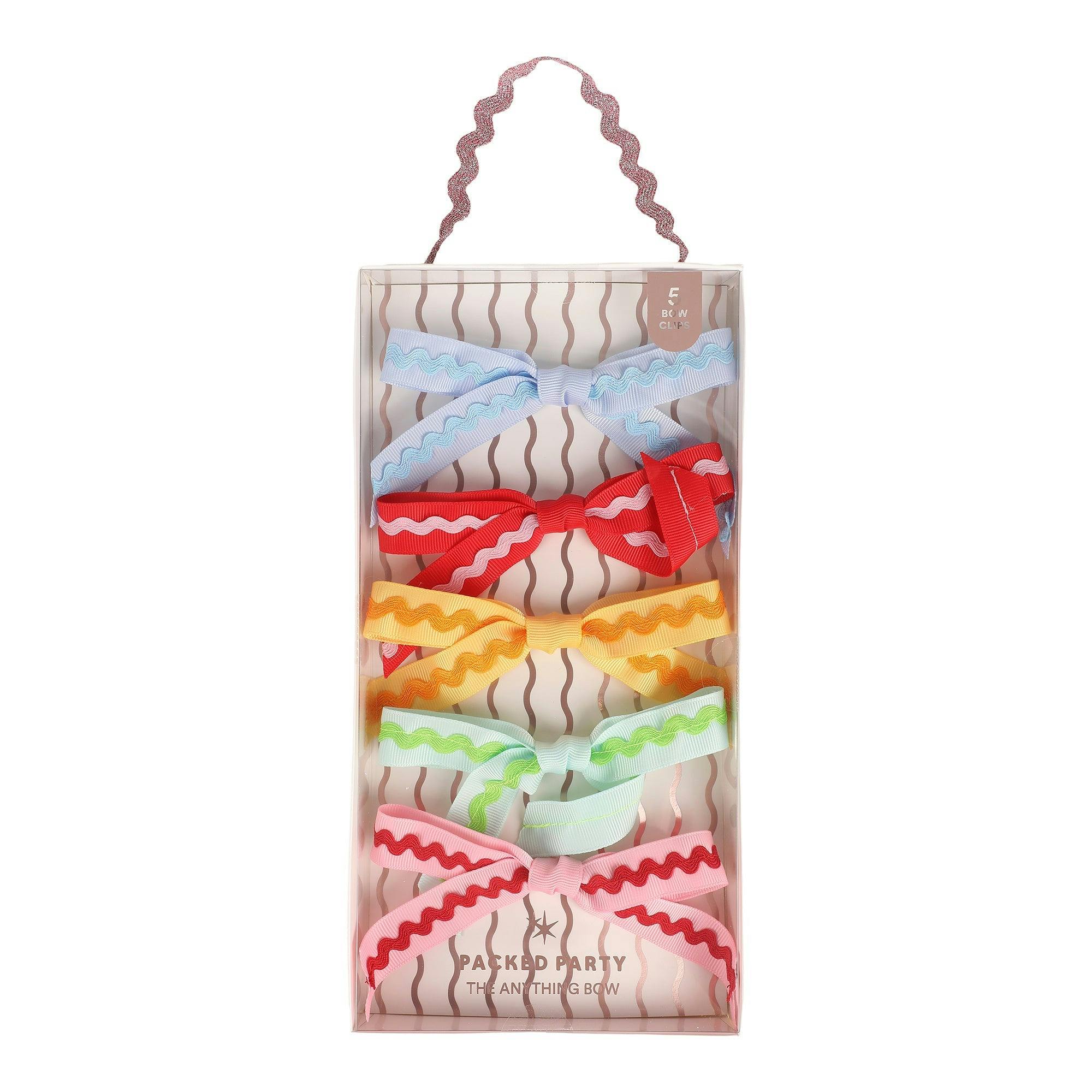 Multicolor Ric Rac Clip-On Bow Set (5 count)