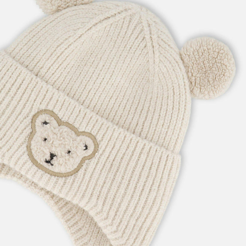 Lined Baby Winter Knit Hat With Ear Flaps Off-White