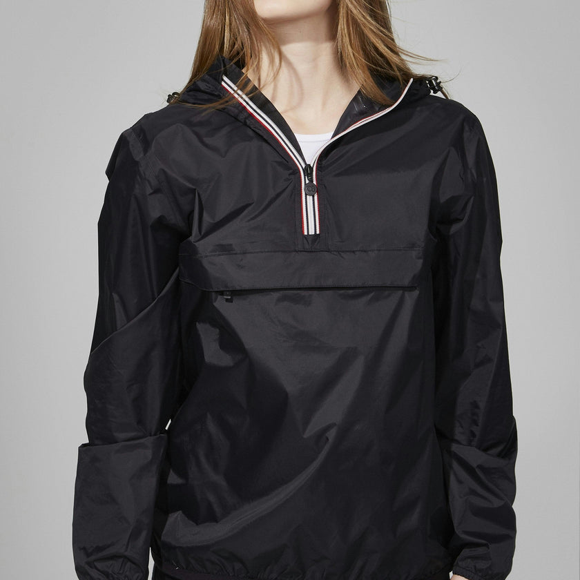 Black Quarter Zip Packable Rain Jacket and windbreaker