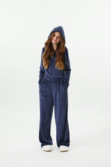 Elle Navy Stretch Velour Zip up Hoodie Sweatshirt