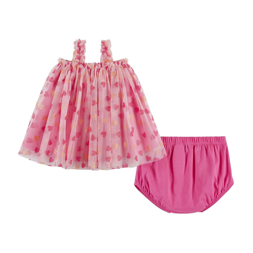 Infant (3-9 Months) Girls Tulle Dress & Bloomer Set | Glitter Hearts