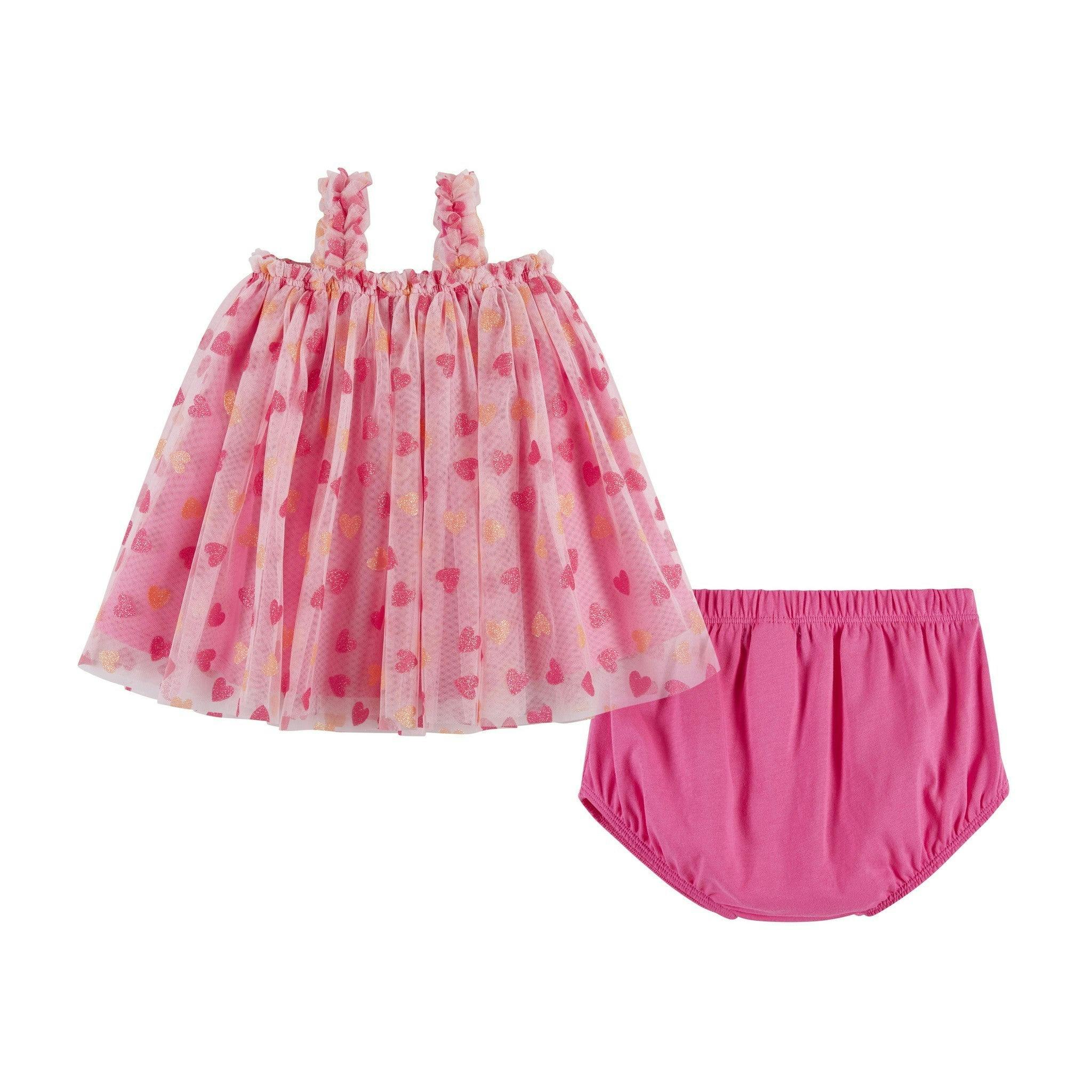 Infant (3-9 Months) Girls Tulle Dress & Bloomer Set | Glitter Hearts