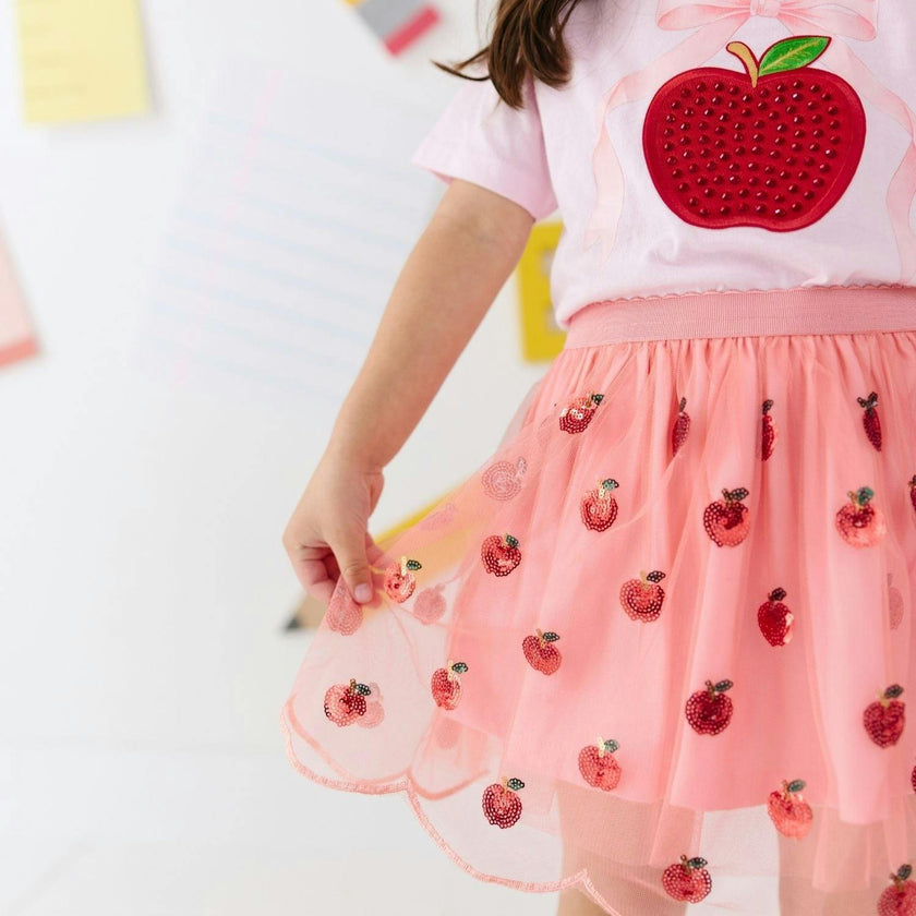 Apple Rhinestone Patch Short Sleeve T-Shirt