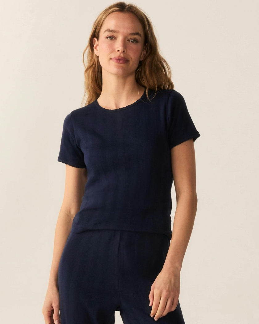 Women's Pointelle T-Shirt in Navy