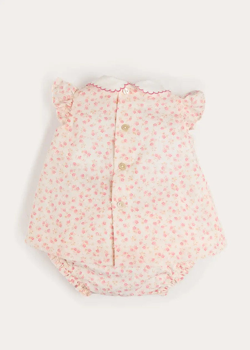 Martha Floral Hand Smocked Cap Sleeve Scallop Collar Dress in Pink (1-9mths)