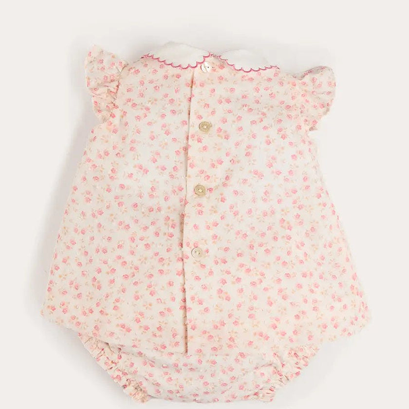 Martha Floral Hand Smocked Cap Sleeve Scallop Collar Dress in Pink (1-9mths)