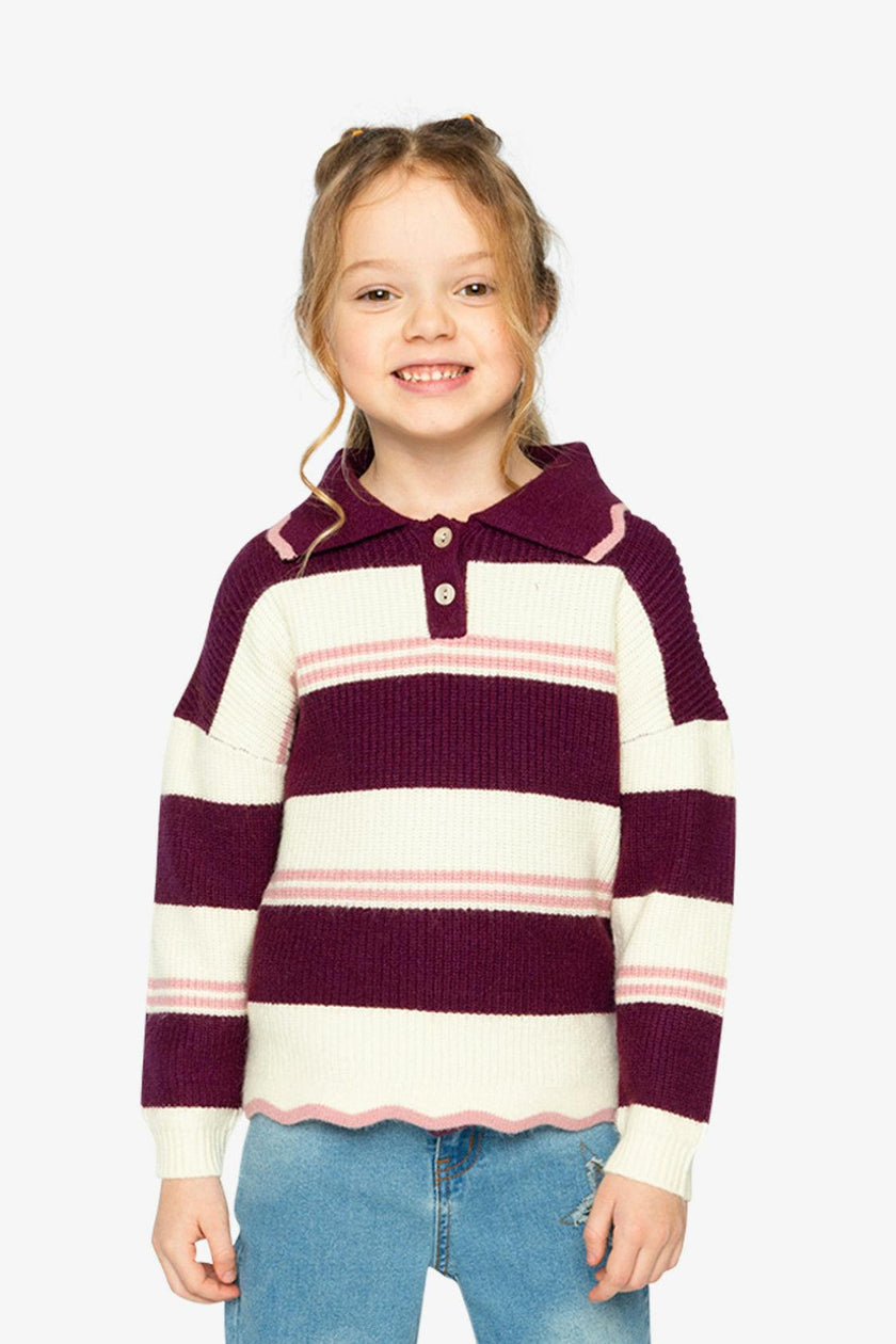 Scalloped Collar Sweater Red And White Stripes