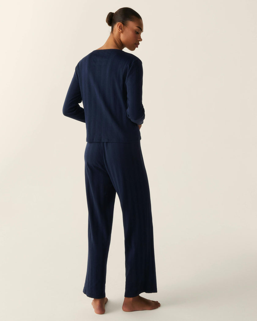Women's Pointelle Cardigan in Navy