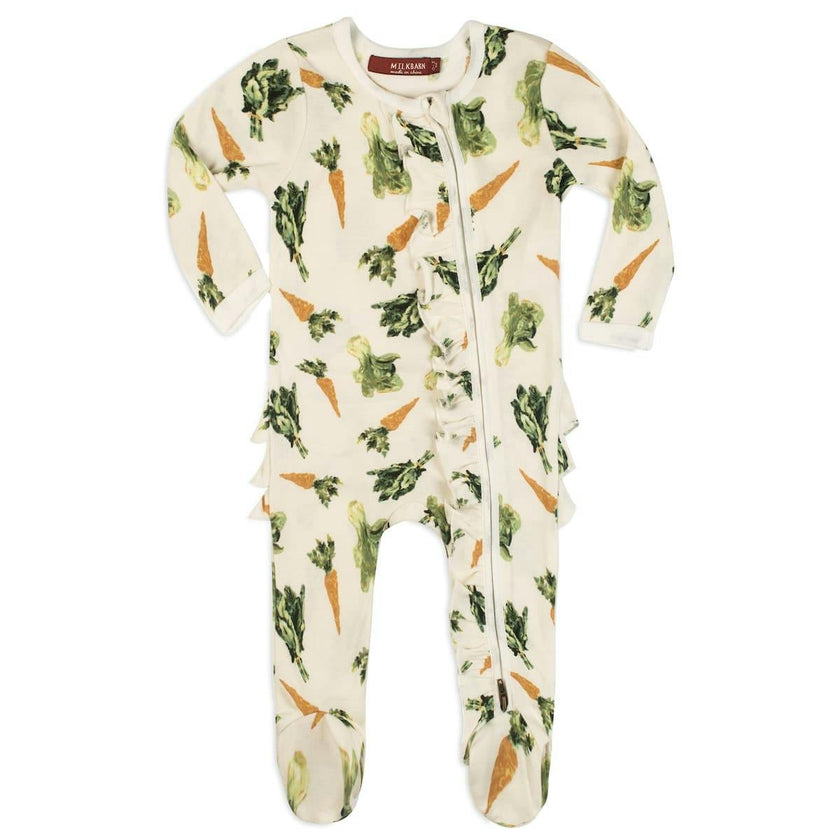 Fresh Veggies Organic Cotton Ruffle Zipper Footed Romper